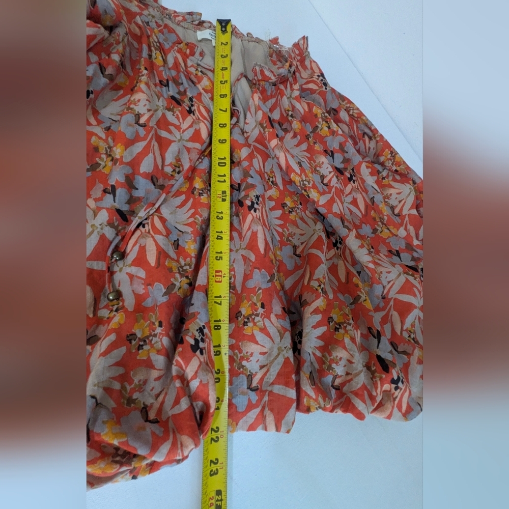 Entro Women's Floral Ruffle Balloon Sleeve Blouse Size L Color Rust Bohemian EUC - Picture 17 of 17